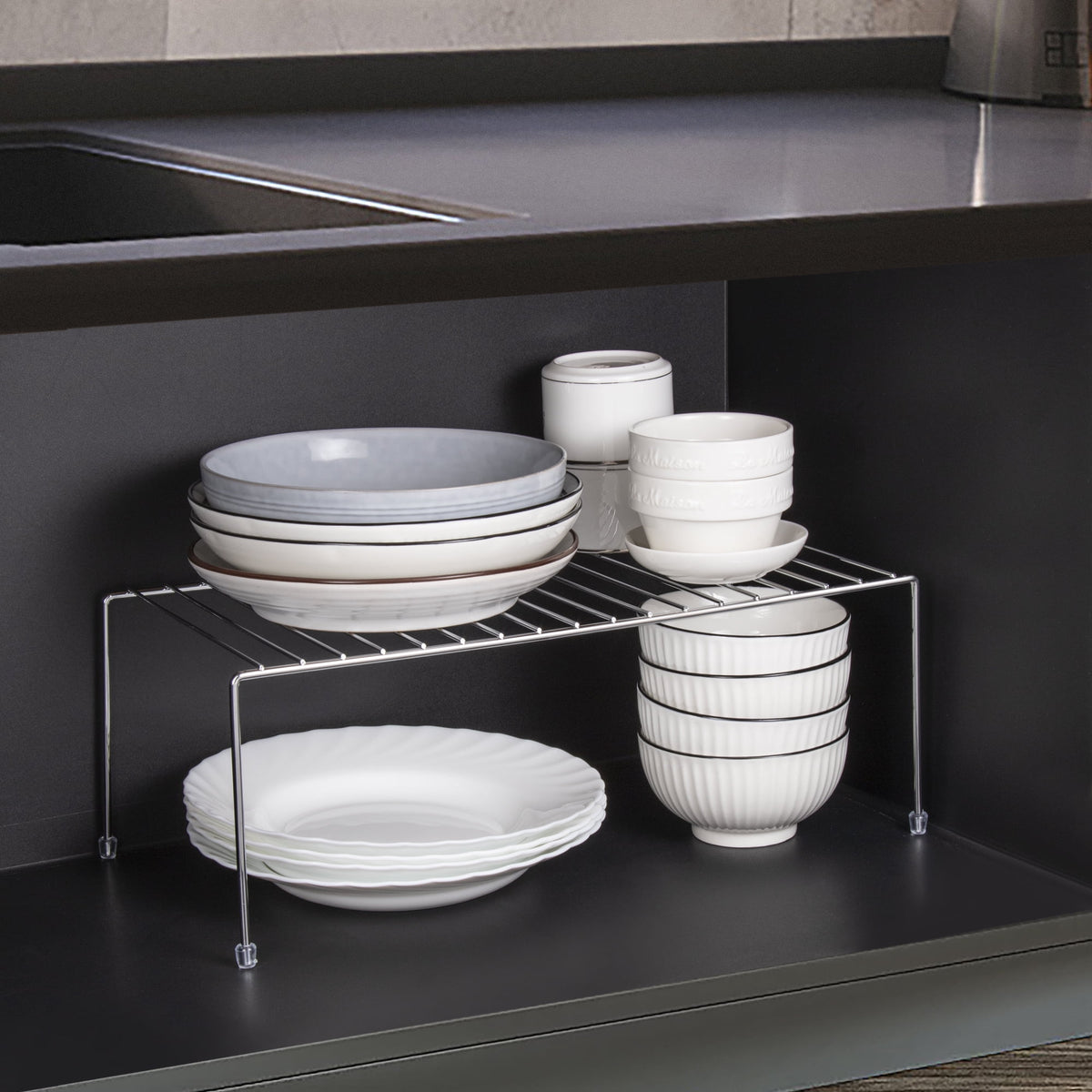 Kitchen Food Storage Cabinet Shelf Organizer, Chrome, 4 Pack - Image 6
