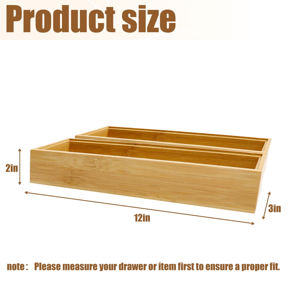 Bamboo Drawer Organizers - 12x3x2 Inch Stackable Cutlery Trays for Kitchen,Bathroom,and Office Storage,2 Pcs - Image 3