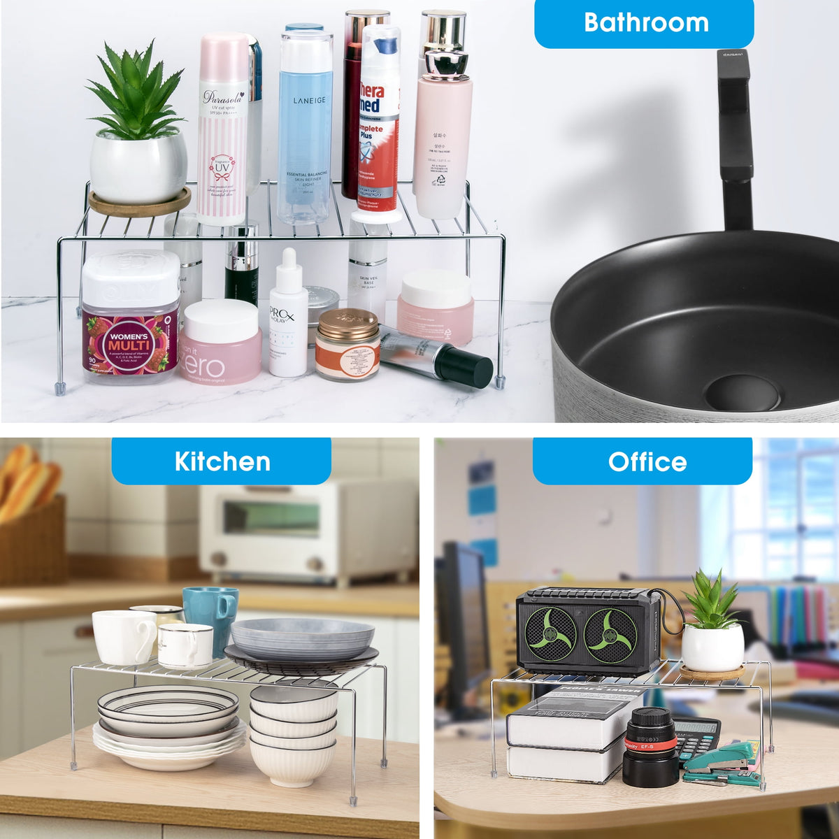 Kitchen Food Storage Cabinet Shelf Organizer, Chrome, 4 Pack - Image 3