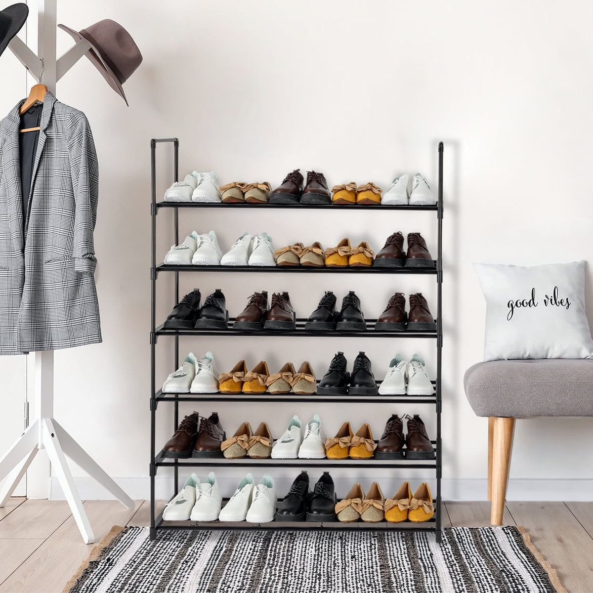 6-Tier Metal Sturdy Shoe Rack Shelf Shoe Tower Stand 30- Pairs Shoe Storage Cabinet Organizer for Closet Entryway Bed... - Image 4