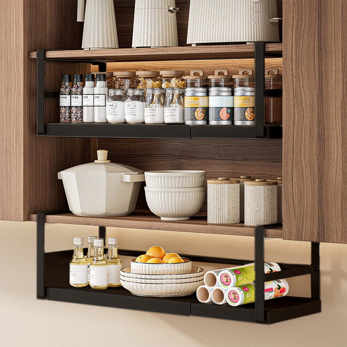 Adjustable Under Shelf Basket Telescopic Kitchen Cabinet Organizer, Expandable Metal Storage Rack for Pantry & Bathro... - Image 4