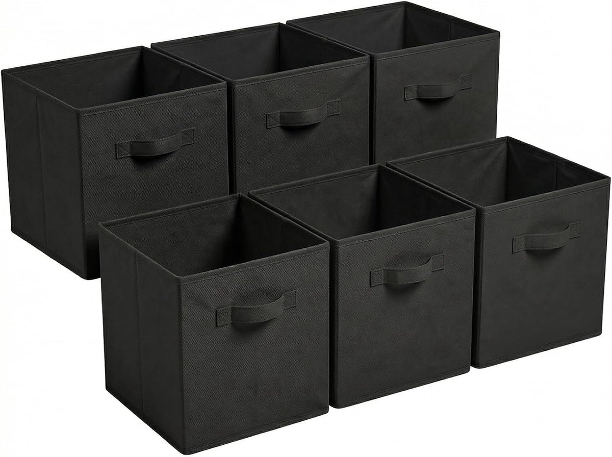 11”x11”x11” 6-Pack Foldable Storage Bin Collapsible Closet & Toy Organization Boxe Space Saving Fabric Cube (Black)