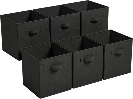 11”x11”x11” 6-Pack Foldable Storage Bin Collapsible Closet & Toy Organization Boxe Space Saving Fabric Cube (Black)