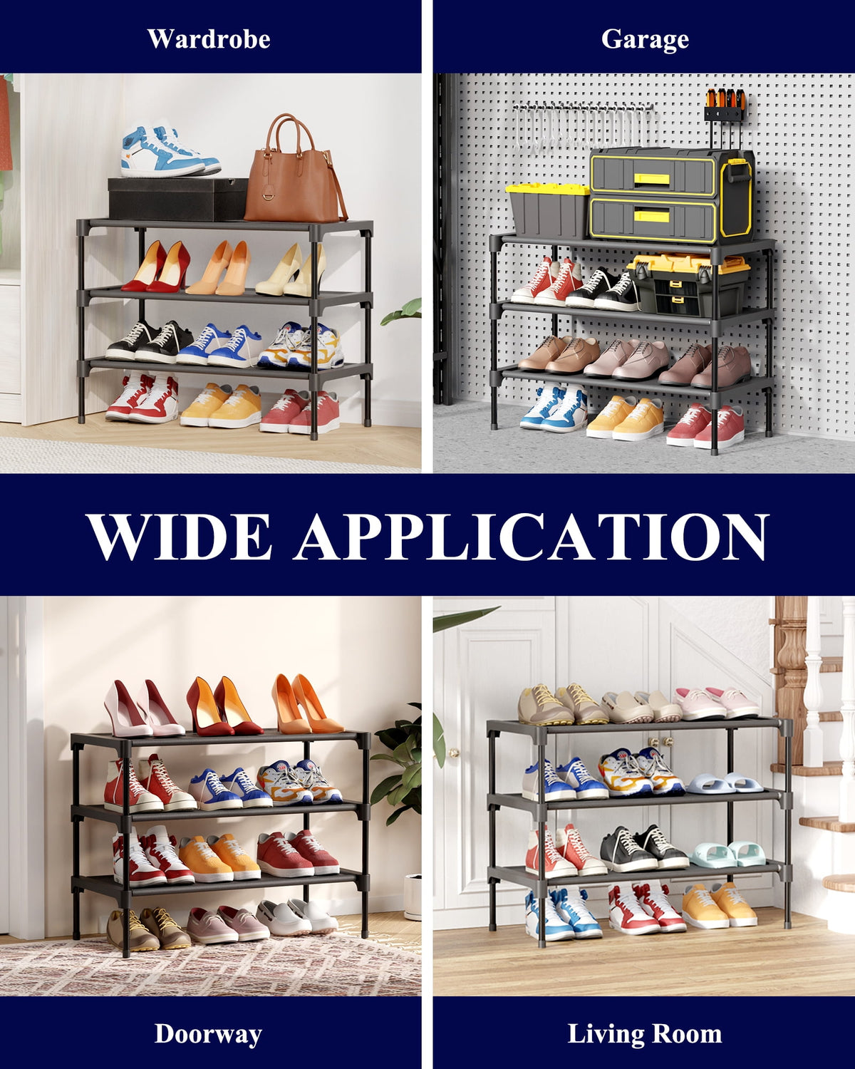 3-Tier Rack, Organizer for Closet, Entryway, Garage or Hallway, 11.5" x 27.2" x 18.3", Black - Image 6