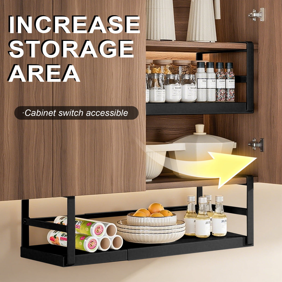 Under Cabinet Shelf Organizer Adjustable Telescopic Shelf Basket Under Cabinet Shelf for Pantry Closet Shoe Cabinet - Image 4