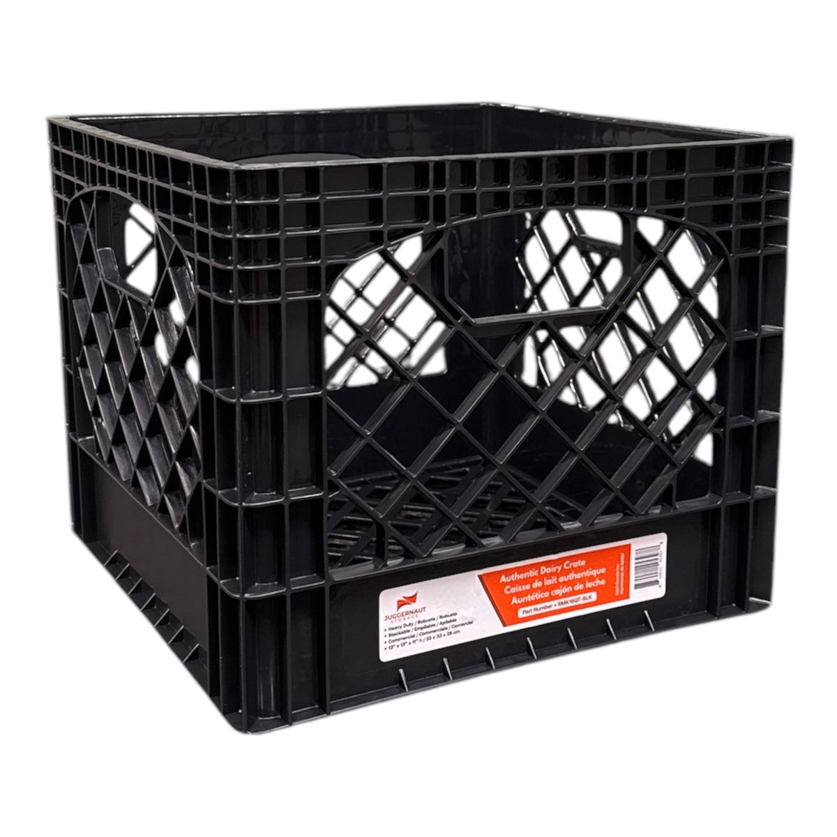 Heavy-Duty Plastic Milk Crate Black with Built-in Handles - Image 2