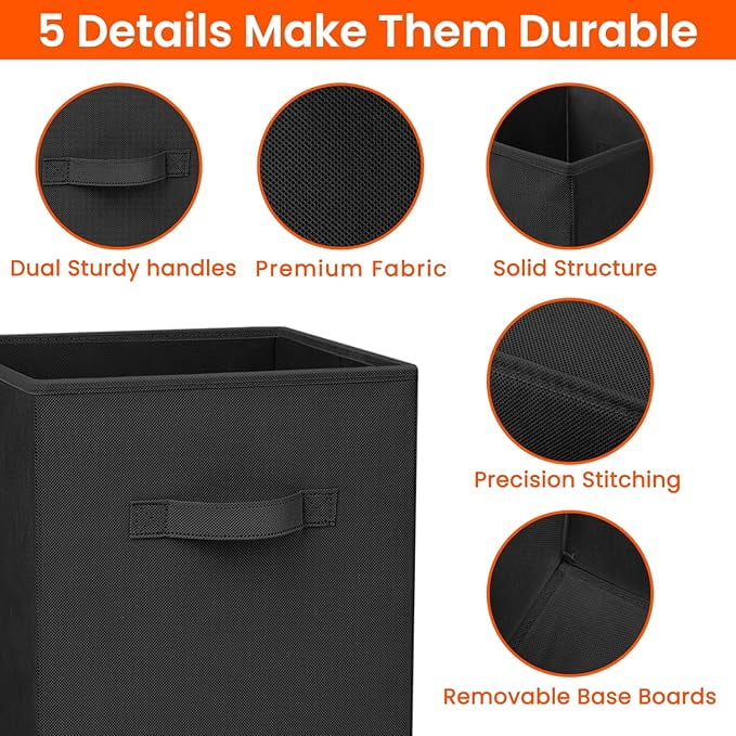 11”x11”x11” 6-Pack Foldable Storage Bin Collapsible Closet & Toy Organization Boxe Space Saving Fabric Cube (Black) - Image 2