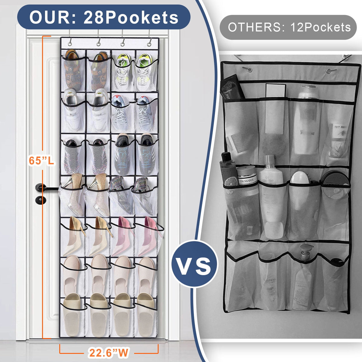 the Door Shoe Organizer, 28 Large Pockets Hanging Shoe Organizer, White - Image 3