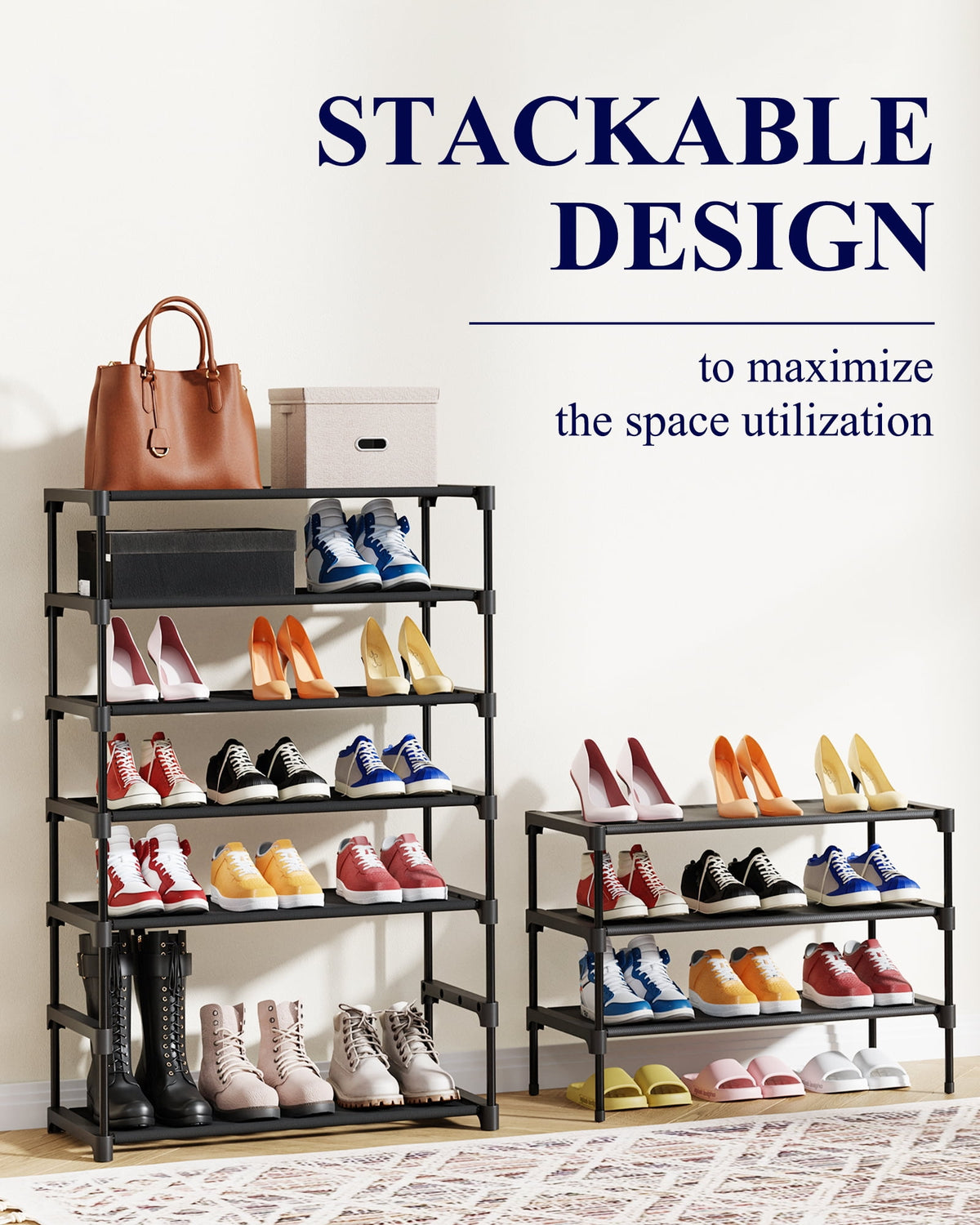 3-Tier Rack, Organizer for Closet, Entryway, Garage or Hallway, 11.5" x 27.2" x 18.3", Black - Image 5