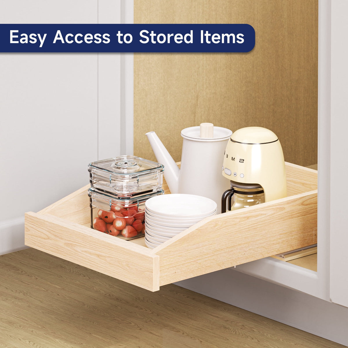 Out Cabinet Organizer, x Soft Close Full Extension Wood Slide Out Drawer Shelf, Out Cabinet Drawer, Bottom Mount Stor... - Image 3