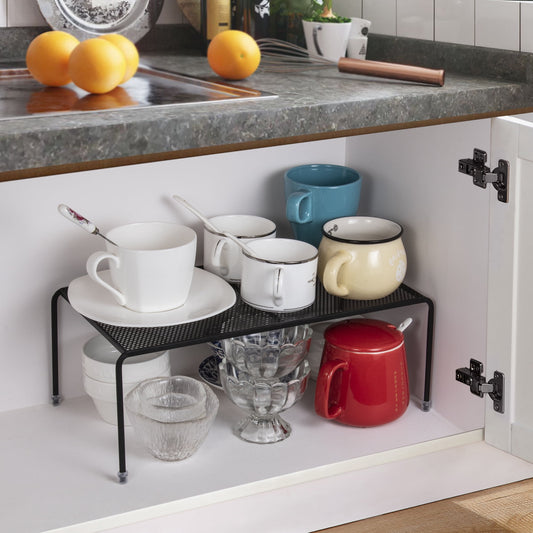 Set of 4 Metal Kitchen Countertop Shelf Riser Organizer for Cabinets, Fridge, and Pantries - Black - Image 2