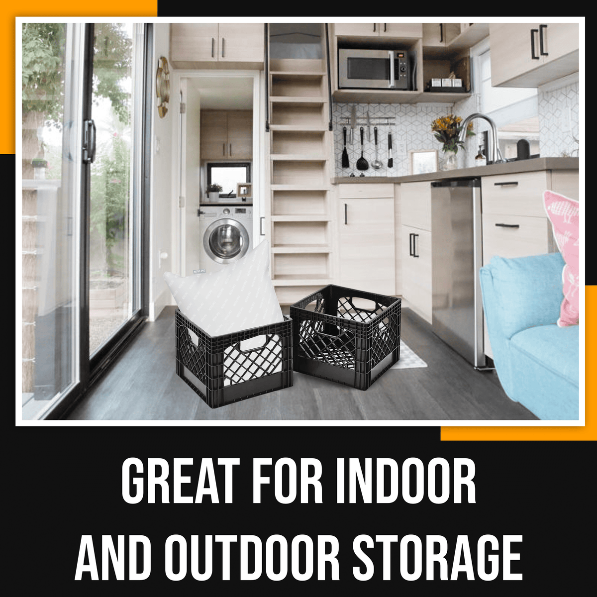 Heavy-Duty Plastic Milk Crate Black with Built-in Handles - Image 4