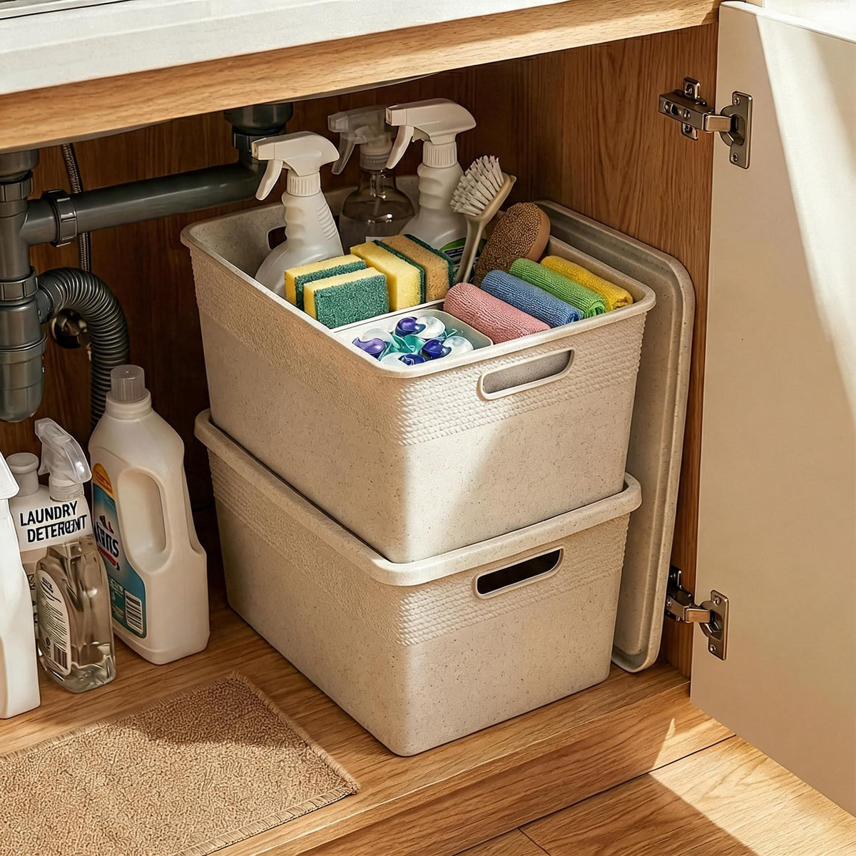 Plastic Storage Bins with Lids 22 Liter 3 Pack Natural Woven Style - Image 5