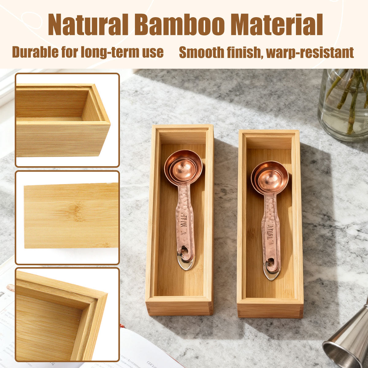 Bamboo Drawer Organizers - 12x3x2 Inch Stackable Cutlery Trays for Kitchen,Bathroom,and Office Storage,2 Pcs - Image 2