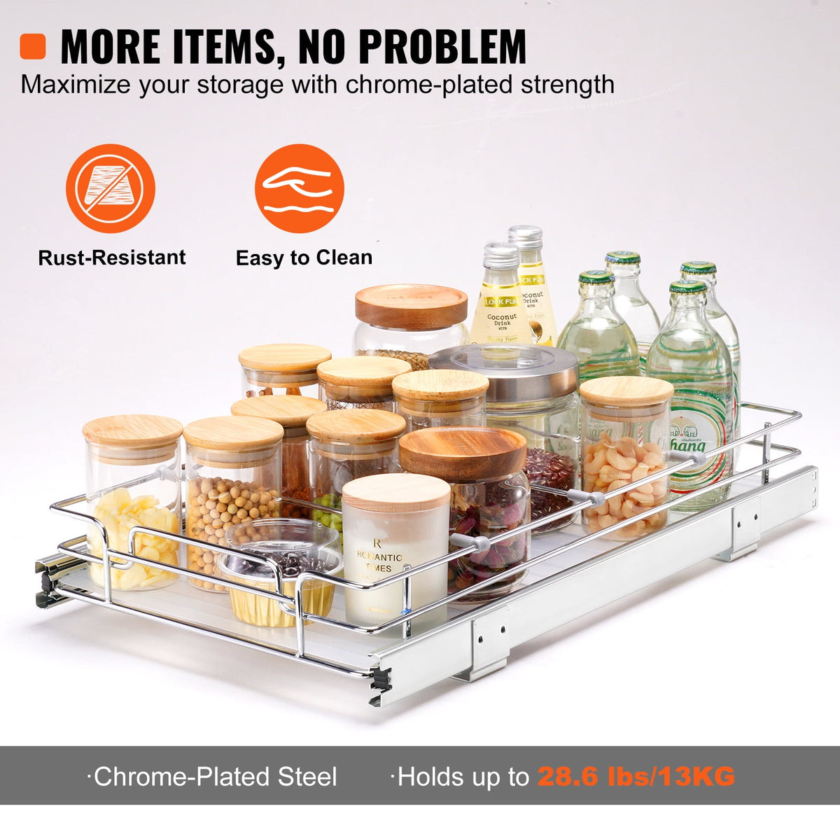 12.5"Wx21"Dx3.5"H Cabinet Organizer, Durable Slide-Out Pantry Shelves, Steel Sliding Drawer Storage for Home Use, Fit... - Image 4