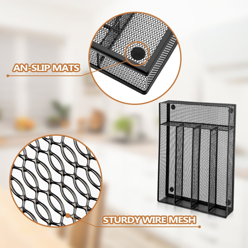 Black Kitchen Drawer Organizer, Metal Mesh Silverware Organizer, Cutlery Holder Tray for Kitchen Drawers, 5 Compartme... - Image 2
