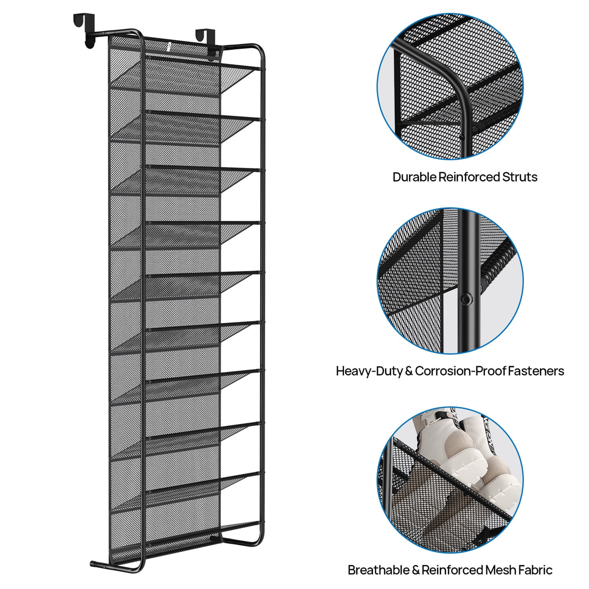 10-Tier over the Door Shoe Rack for 30 Pairs, Metal - Image 3
