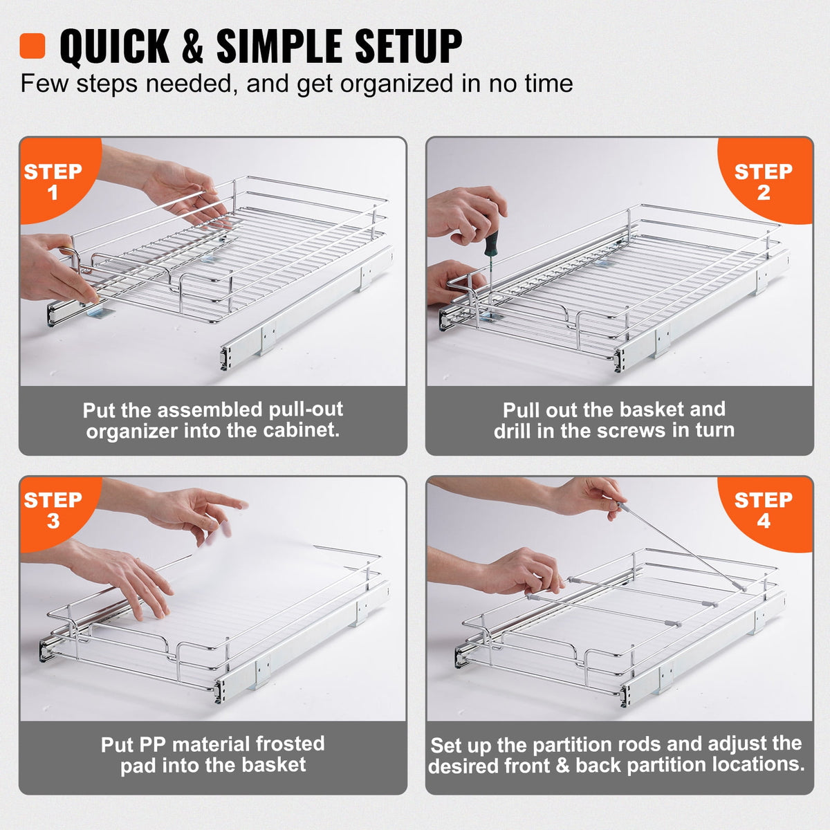 12.5"Wx21"Dx3.5"H Cabinet Organizer, Durable Slide-Out Pantry Shelves, Steel Sliding Drawer Storage for Home Use, Fit... - Image 5