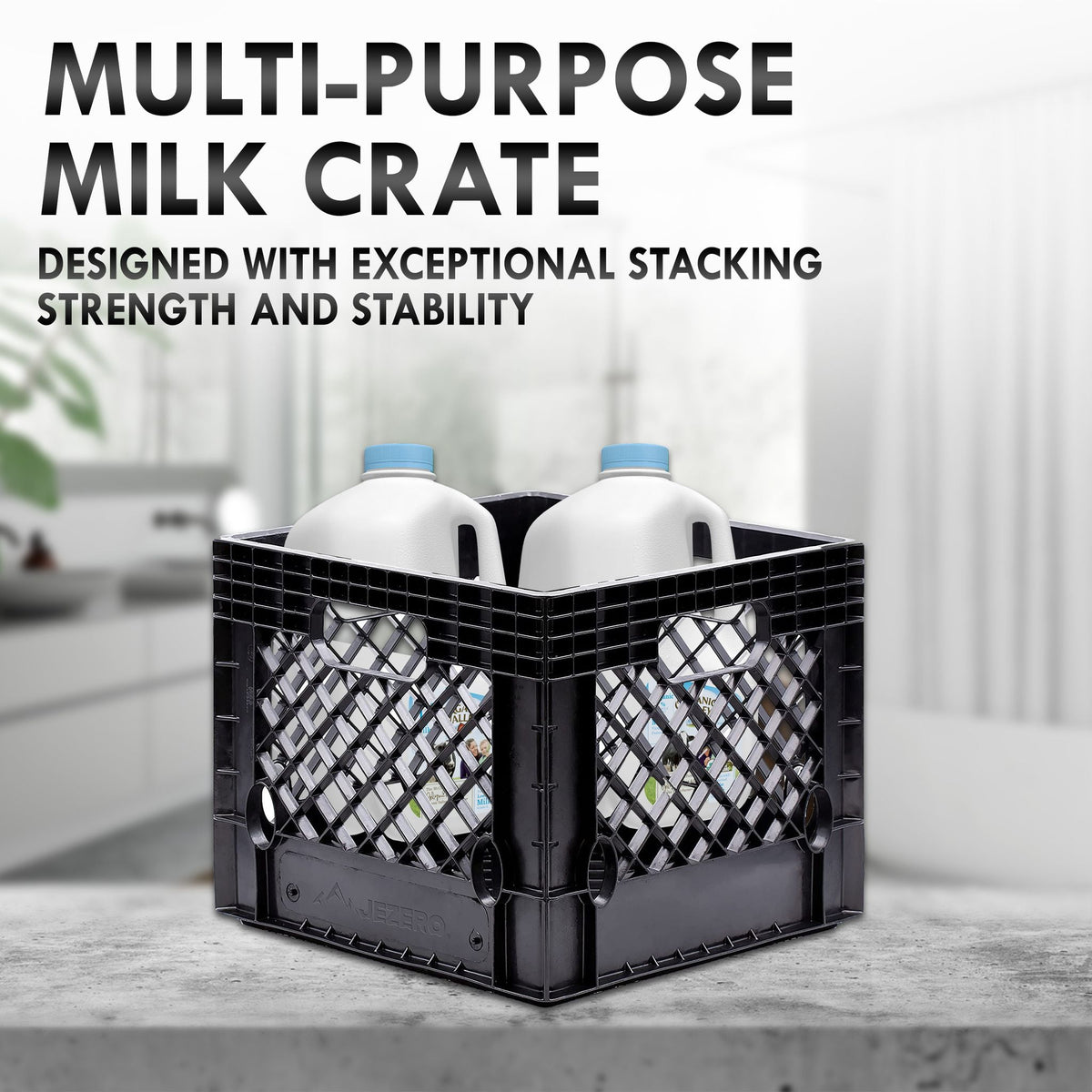Heavy-Duty Plastic Milk Crate Black with Built-in Handles - Image 3