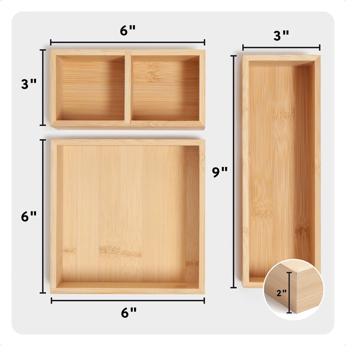 Drawer Organizer, 9x9x2 in., Bamboo, Great Storage Solution for Drawers, 4 Compartments - Image 2