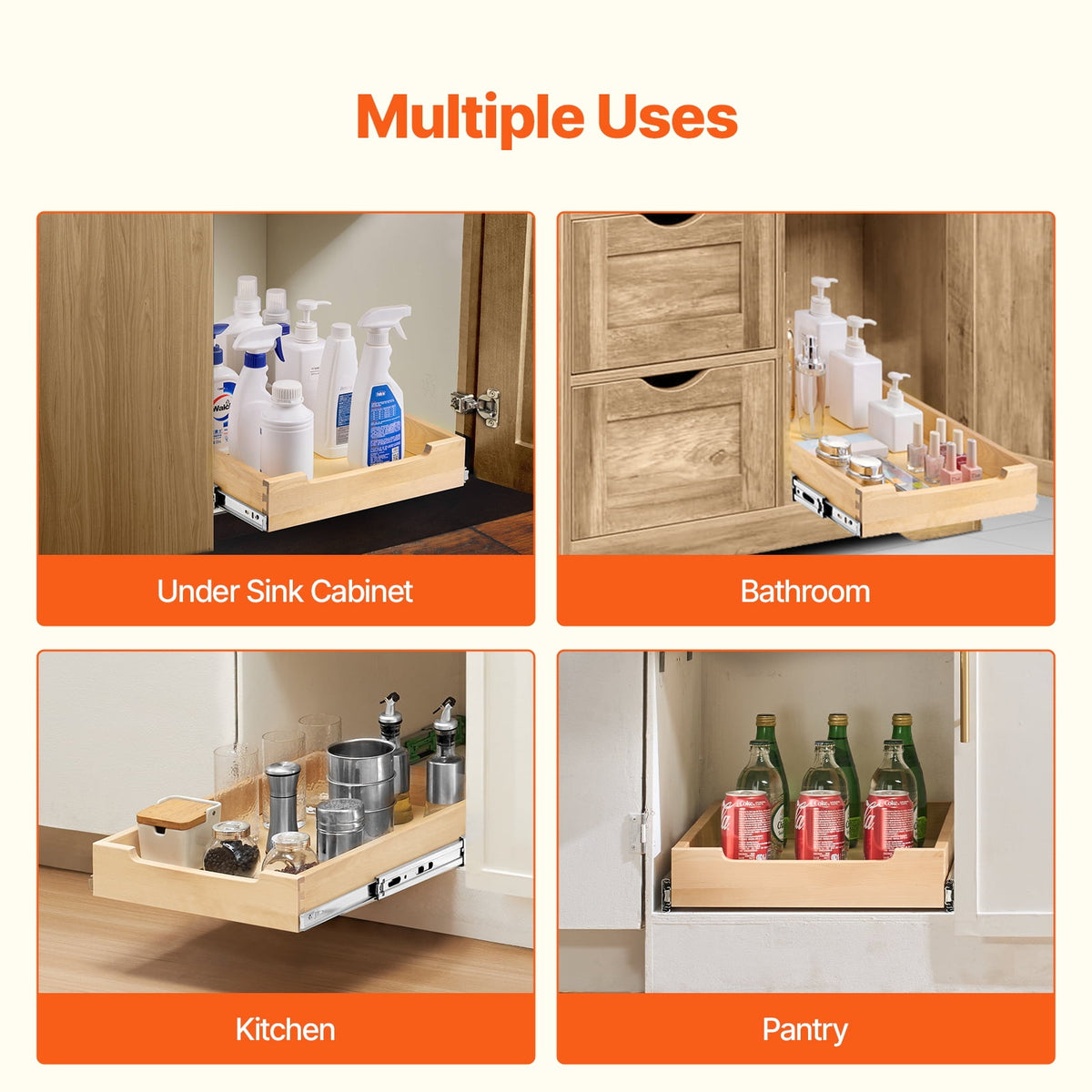 Organizer, x Sliding Drawer, Soft-Close Wooden Shelf, Durable Slide-Out Storage Solution, Base Organizer for Kitchen,... - Image 6