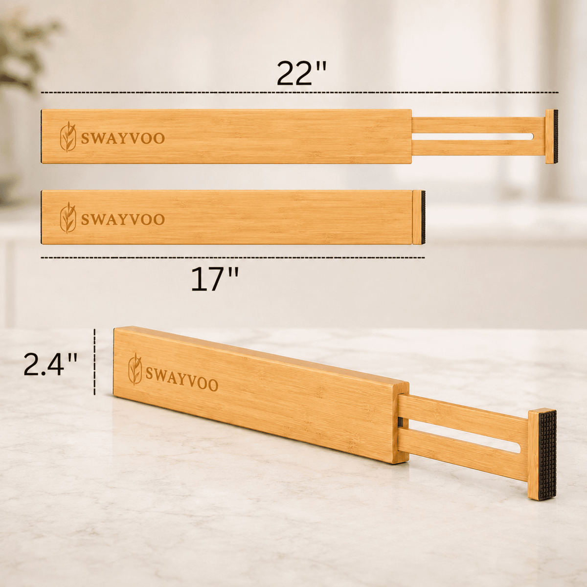 Bamboo Drawer Dividers 4-Pack Adjustable Drawer Organizer Separators for Kitchen, Bedroom, Bathroom, Cabinet, Office ... - Image 6