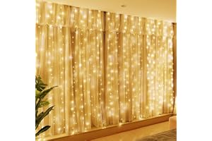 HXWEIYE 300LED Fairy Curtain Lights, 9.8x9.8Ft USB Plug-in 8 Modes Christmas String Hanging Lights with Remote for Bedroom Ba