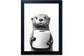 Bathroom Picture Wall Decor, Framed Black and White Bathroom Wall Art, Toilet Paper in Little Funny Raccoon's Hand Animal Can