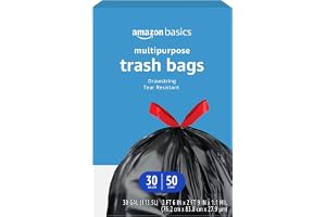 Basics Multipurpose Drawstring Trash Bags, 30 Gallon Capacity, Tear Resistant, 50 Count (Previously Solimo)