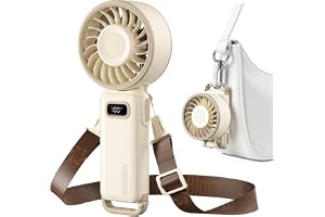 Diveblues Portable Handheld Fan D6036 Cream | 7.4m/s High Speed Turbo, 180° Foldable 4-in-1, Personal Neck Fan with Carabiner