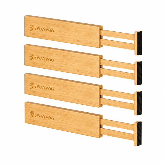 Bamboo Drawer Dividers 4-Pack Adjustable Drawer Organizer Separators for Kitchen, Bedroom, Bathroom, Cabinet, Office ...