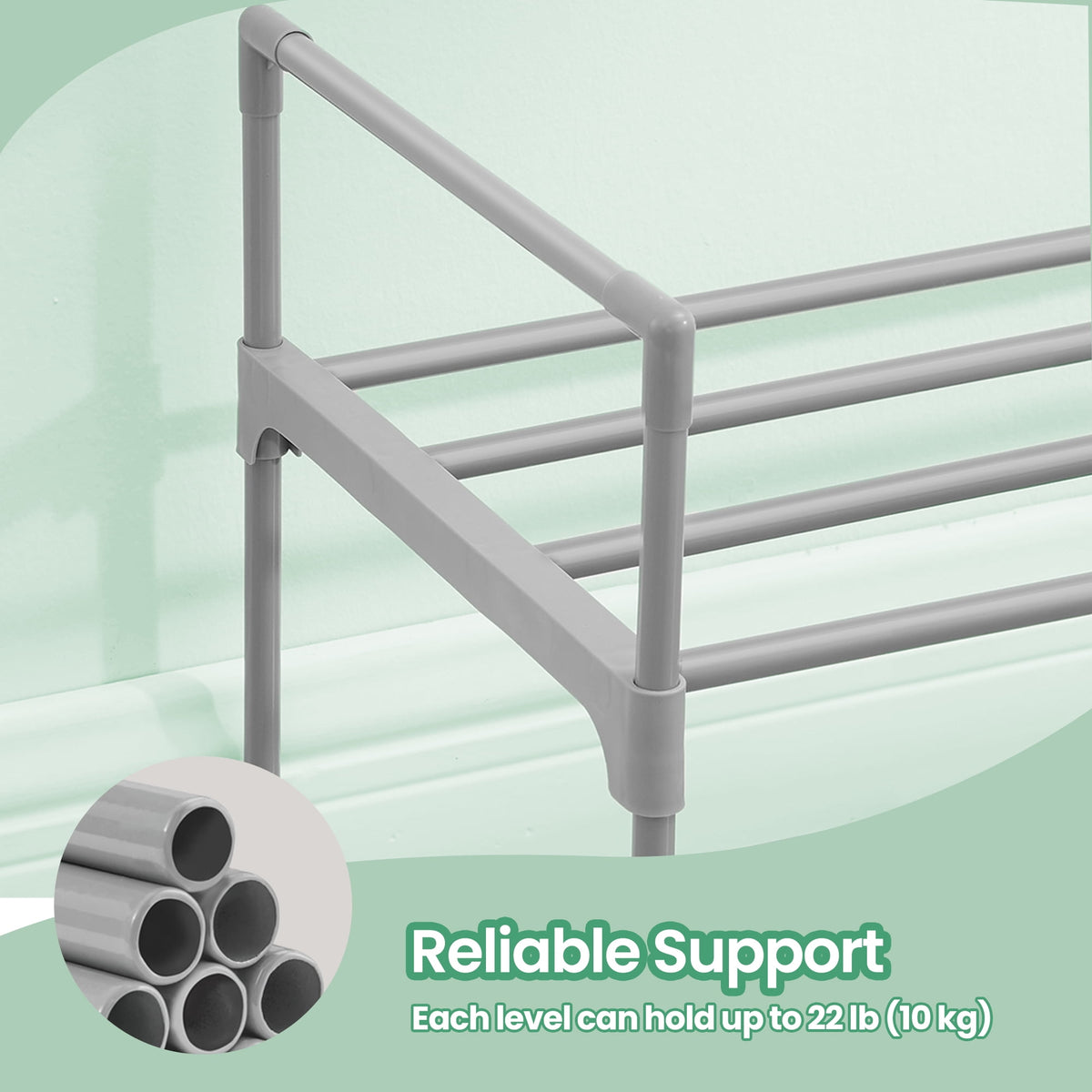2-Tier Rack, Metal Organizer Shelf for Entryway, Holds 12-15 Pairs, UprightUpside Down Installation, Space-Saving, Gray - Image 4