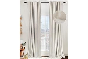 100% Blackout Shield Linen Textured Total Blackout Curtains for Bedroom 84 Inches Long, Back Tab/Rod Pocket Living Room Drape