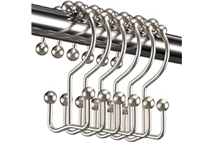 Titanker Shower Curtain Hooks Rings, Rust Resistant Metal Double Glide Shower Hooks Rings for Bathroom Shower Rods Curtains