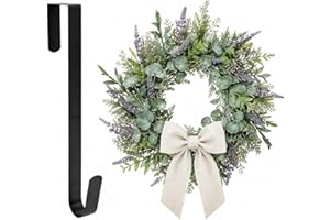 Sattiyrch 15" Wreath Hanger for Front Door,Sturdy Steel Wreath Door Hanger,Over The Door Hanger Hook (Black,1)