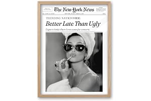 iHery Natural OAK Wood Audrey Hepburn Newspaper Trendy Framed Wall Art, 12x16 in Vintage Headline Canvas Bedroom Wall Decor