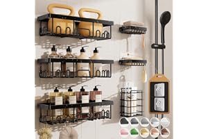 Veken Shower Caddy 6-Pack, Advanced Rustproof Design, No Drilling Adhesive Shelves, Rack with Soap Holder, Large Capacity Bat