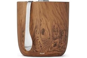 S’well Stainless Steel Ice Bucket with Tongs, 68oz Capacity, Teakwood Pattern Finish, Triple-Layer Vacuum Insulated to Keep I