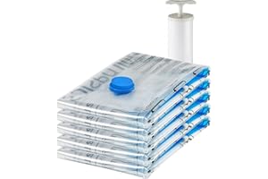 Basics Vacuum Storage Bags, Compression Space Saving for Clothes and Linens, Reusable with Hand Pump, Large, Clear, 5