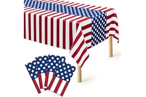 4 Pcs 4th of July Decorations, 108" X 54" Plastic 250th Anniversary 4th of July Tablecloths, Red White Blue Tablecover Americ