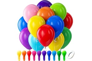 Bezente Assorted Rainbow Latex Balloons, 100 Pack 12 inch Round Helium Bright Color Balloons for Birthday Bridal Shower Weddi
