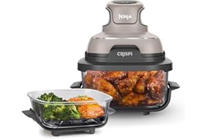 Ninja Crispi 4 in 1 Glass Air Fryer, 450°F, Non Toxic, 4QT and 6 Cup Containers with Lids, Dishwasher Safe, Stone, 1 Count, F