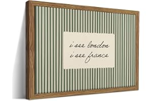 Vintage Quote Wall Art, I See London I See France Funny Bathroom Wall Decor Painting, Minimalist Green Striped Canvas Print P