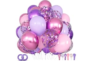 68Pcs Pink and Purple Balloons 12 Inch Metallic Purple Pink Latex Balloon Confetti ballons with Ribbons Party Balloons for We
