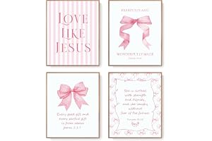 LARTSFRO Coquette Pink Bow Jesus Wall Art Decor Posters, Light Pink Bow Christian Room Bedroom Bathroom Dorm Wall Art Decor A