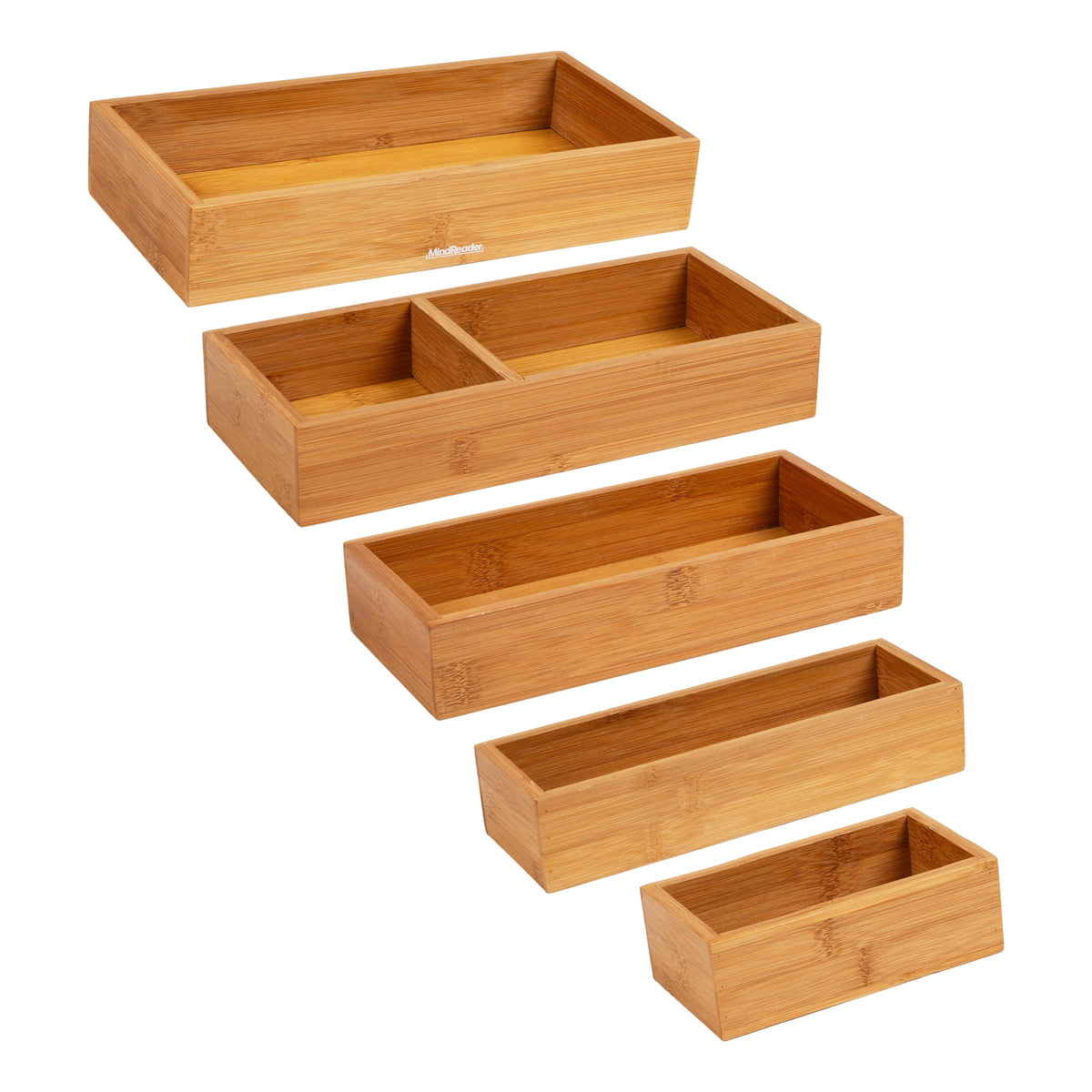 5-Piece Bamboo Drawer Organizer Set, Stackable Storage Trays for Kitchen, Bathroom, Office, Rayon , Brown - Image 6