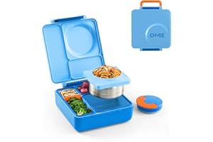 OmieBox Bento Box for Kids - Insulated Bento Lunch Box with Leak Proof Vacuum Insulated Food Jar - 3 Compartments, Two Temper