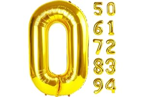 Gold Number Balloon 40 Inch, 0 Number Balloons, 10 20 30 40 50 Numbers Balloon Birthday Decorations, Gold Party Supplies for