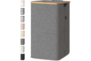 BALEINE Laundry Hamper with Lid, Tall Laundry Baskets with Bamboo Pull Handles, Large Laundry Bin with Internal Support (26 G
