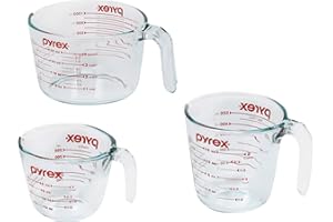 Pyrex Essentials (3-Pack) Glass Measuring Cups Set, (1, 2 & 4 Cup) Measuring Cups For Prepping, Baking and Cooking, Preheated